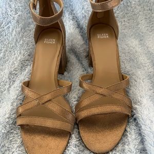 Eileen Fisher ankle strap gold metallic sandal size 12